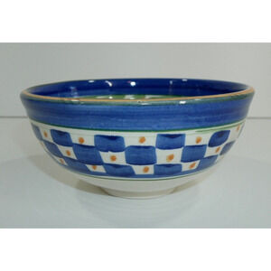 Vintage Liz Vigoda Ceramic Bowl In Blue, Green, Cream